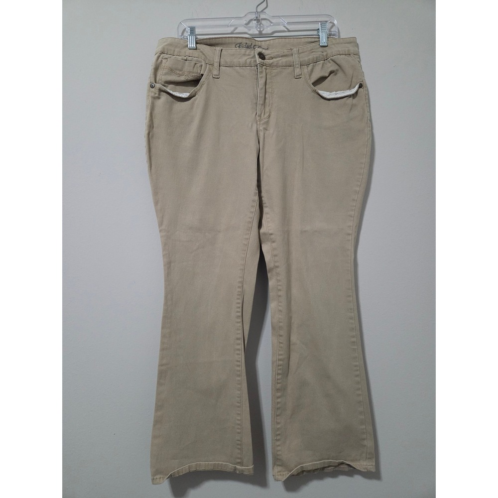 Faded Glory Womens Khaki Bootcut Pants Tan Mid‎ Rise Stretch Size 16P